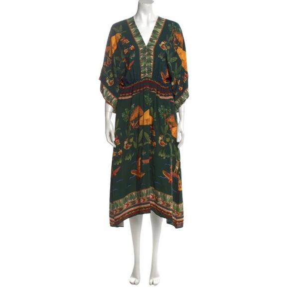 FARM Rio Dresses & Skirts - Farm‎ Rio Womens Dress Green Medium Yawanawa Indigenous Hut Print Rare Viscose